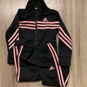 3T Adidas track suit. Black with pink stripes